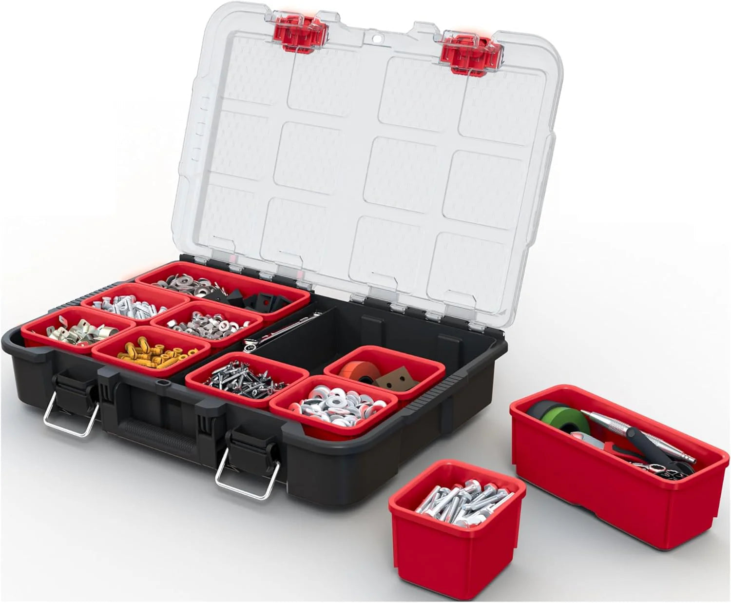 Modular Tools Organizer for Garage Storage and DIY, 3 Piece Resin Rolling Tool Box System for Small Parts