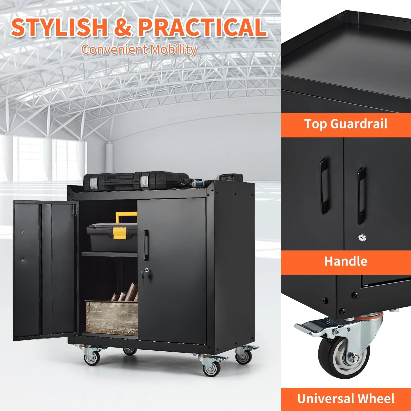 Garage Storage Cabinet with Wheels, 2 Door Tool Cabinet with Adjustable Shelves, Metal Lockable Tool Cabinet, Rolling Tool Chest for Home, 34 H x 30.3 L x 18 W, Assembly Required