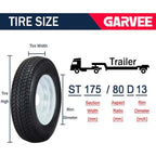 Set of 2 Trailer Tires Rims 175-80 5 Lug 6PR White Spoke Wheel Load Range C