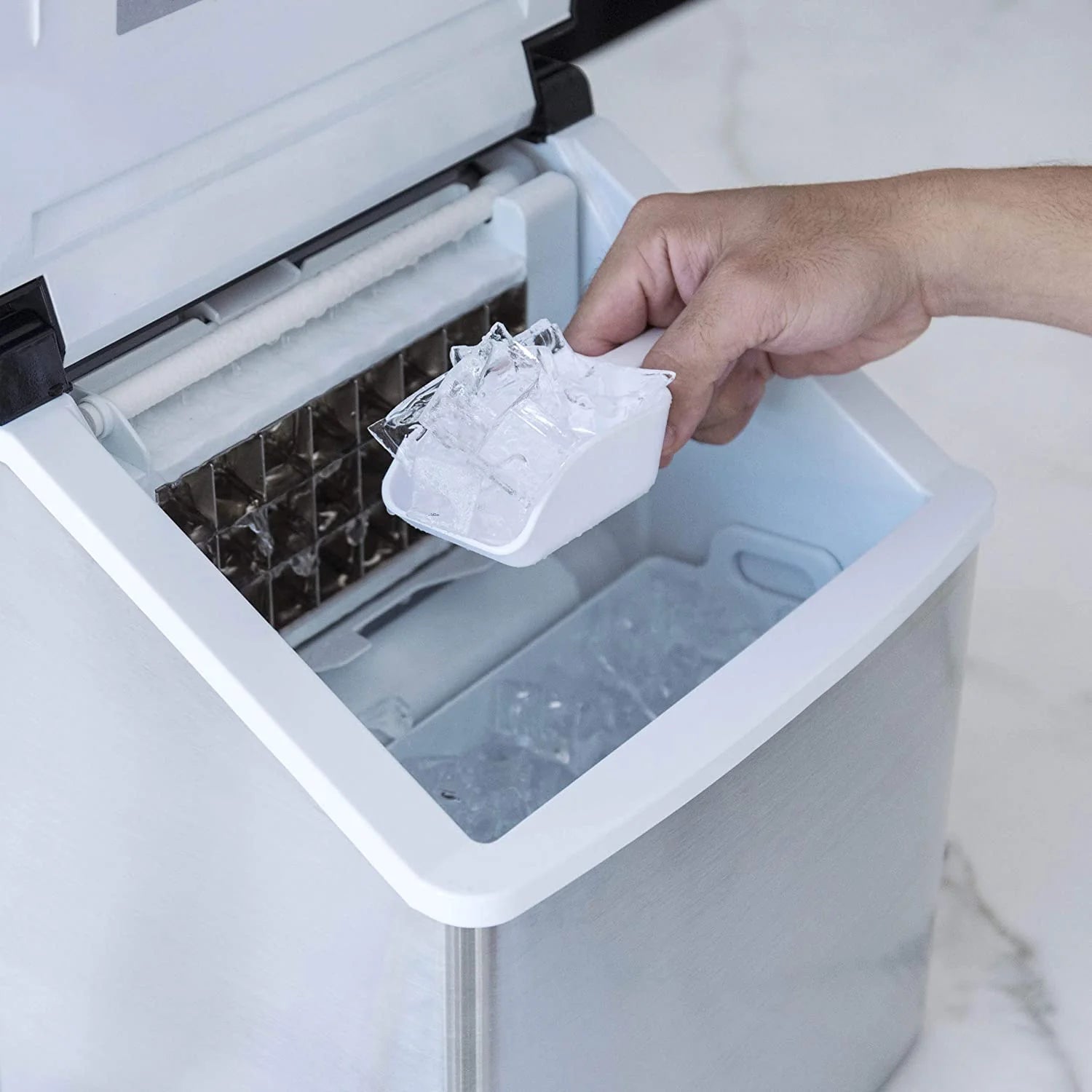 Clear Ice Cube Maker Machine 40 lbs. of Ice in 24 Hours, Portable Design in Stainless Steel