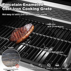 Upgraded 4 Burner BBQ Propane Gas Grill with Cast Iron Grates & Side Stove, 44,000 BTU Stainless Steel Burner Barbecue Grill for Patio, Camping, Outdoor Cooking.
