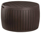 37 Gallon Round Deck Box, Patio Table for Outdoor Cushion Storage, Brown