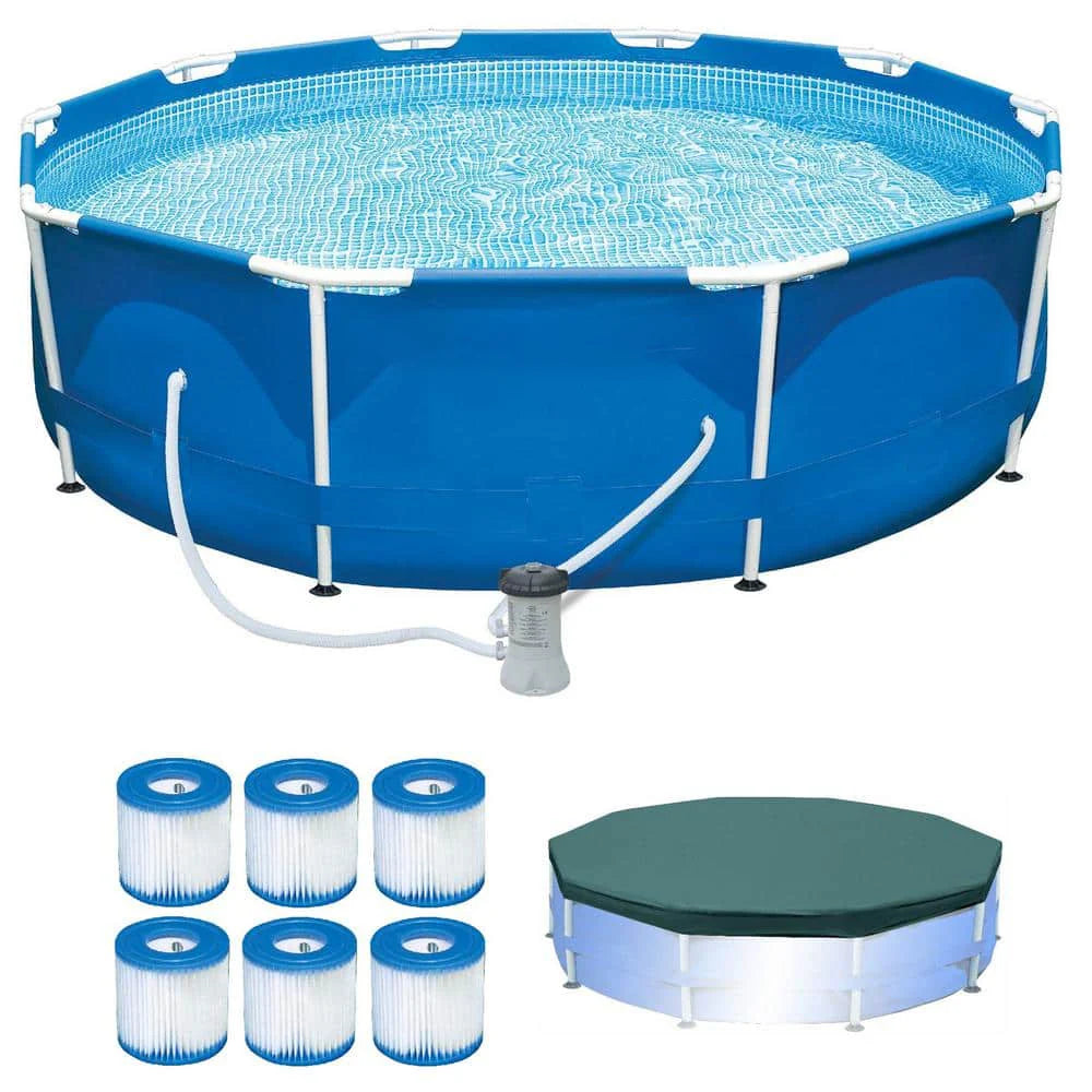 10 ft. x 10 ft. Round 30 in. Deep Metal Frame Pool w/ Pump & Type H Filters (6 Pack) & 10�� Round Pool Cover 6 x 29007E + 28201EH + 28030E