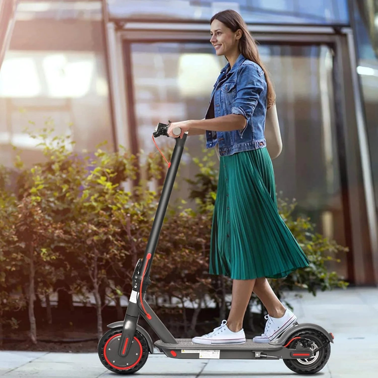 Electric Scooter - 8.5" Solid Tires, 350W Motor, Up to 19 MPH and 21-23 Miles Long-Range Portable Foldable Commuting Scooter for Adults with Double Braking System and App