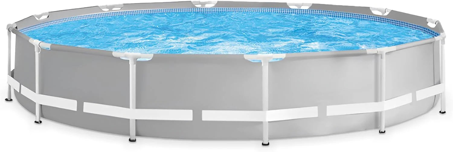 Above Ground Swimming Pool, 12' x 30", Prism Frame, Gray - Large Backyard Outdoor Round Summer Pool for Family, Easy Set Up, 24-Inch Deep Water