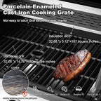Upgraded 4 Burner BBQ Propane Gas Grill with Cast Iron Grates & Side Stove, 44,000 BTU Stainless Steel Burner Barbecue Grill for Patio, Camping, Outdoor Cooking.