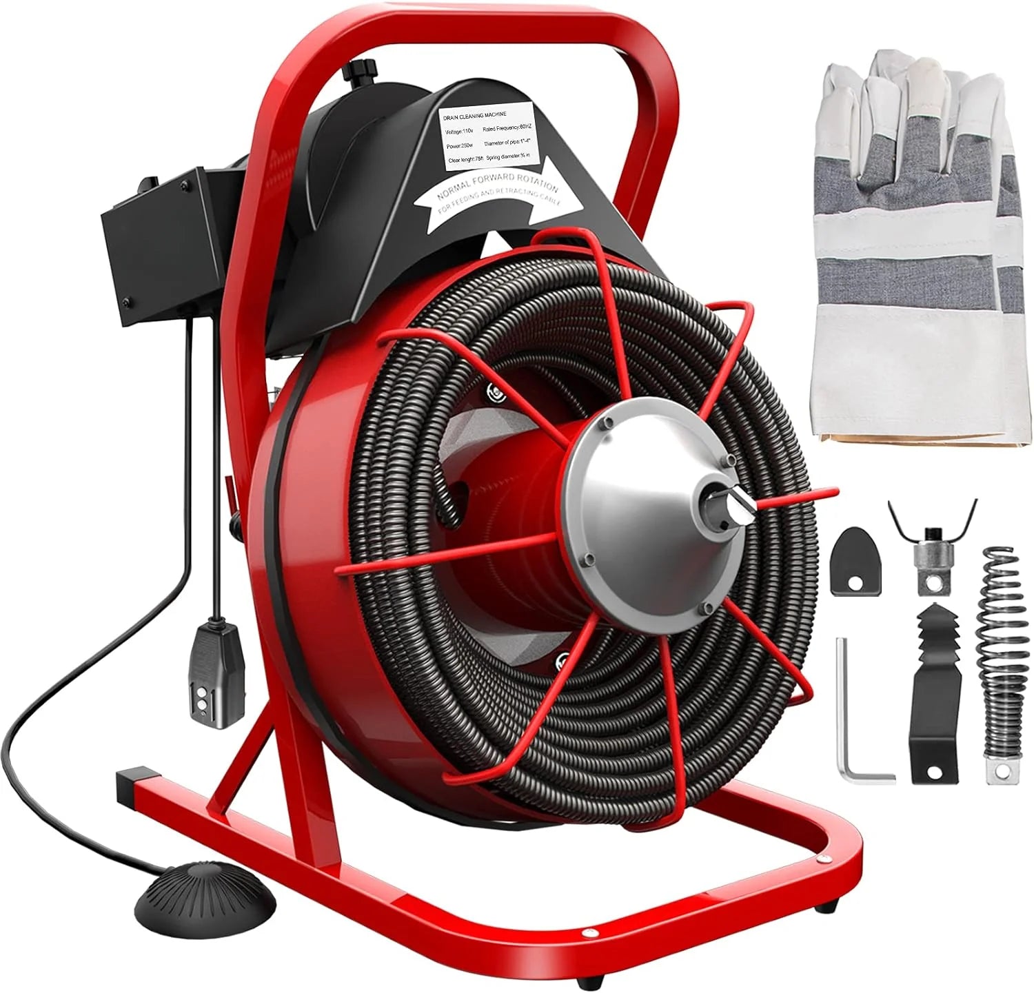 Electric Drain Cleaner Machine by , 75 Ft x 3/8 Inch, Fits 1-4 Inch Pipes, Portable with 4 Cutters, Powerful Plumbing Tool for Clogs