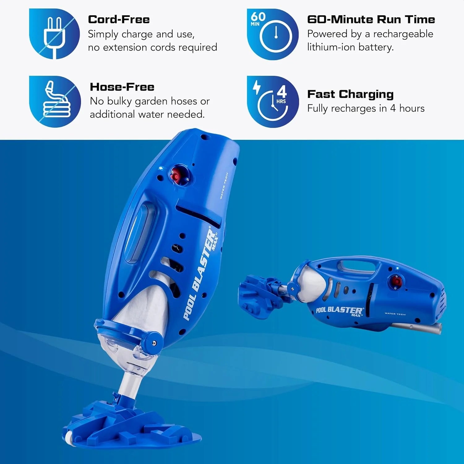 Cordless Pool Vacuum for Deep Cleaning & Strong Suction, Handheld Rechargeable Swimming Pool Cleaner for Inground and Above Ground Pools, Hoseless Pool Vac by