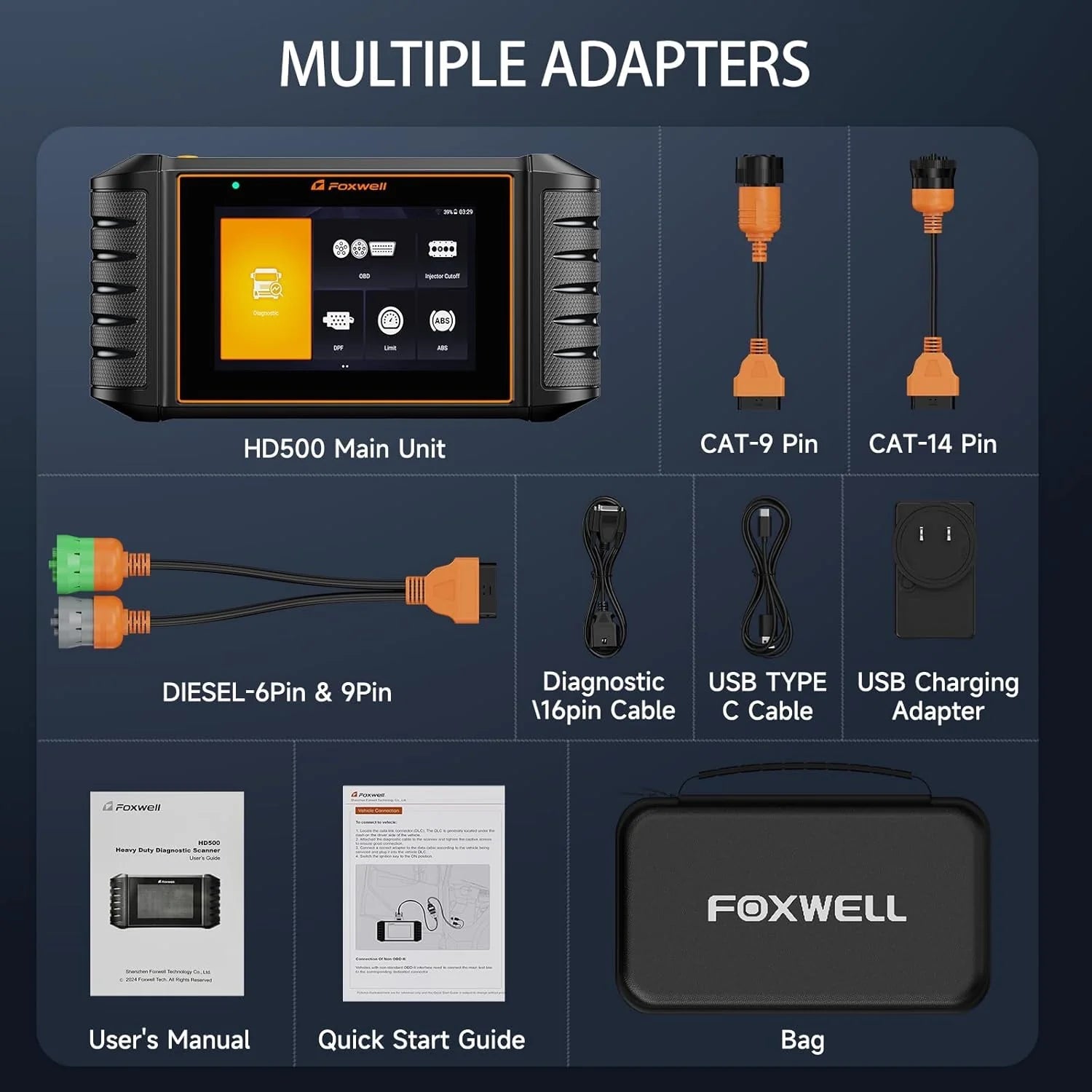 HD500 Heavy Duty Truck Scanner with DPF Regen/Injector Cutoff/Limit Setting, Full System Diesel Diagnostic Scan Tool for Cummins, Detroit, Caterpillar, Paccar, Hino & More Pickup Semi Trucks