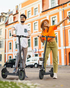 Electric Scooter - 8.5" Solid Tires, 350W Motor, Up to 19 MPH and 21-23 Miles Long-Range Portable Foldable Commuting Scooter for Adults with Double Braking System and App