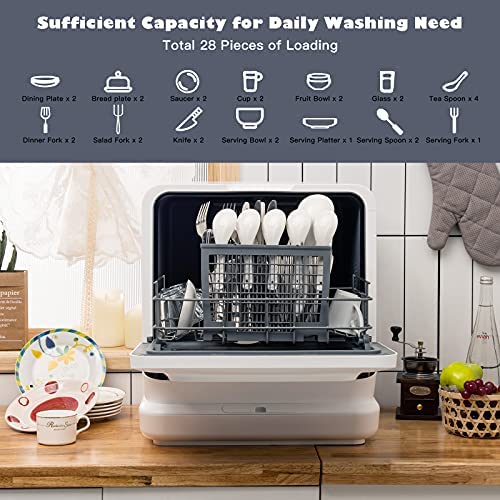 Portable Countertop Dishwasher, with 7.5L Openable Water Tank