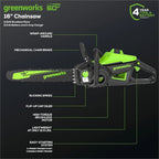 40V 16" Brushless Cordless Chainsaw, 4.0Ah Battery and Charger Included