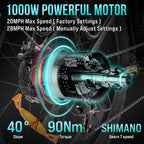 Electric Bike for Adults 1000W, 48V 17.5AH Battery Adult Electric Bicycles, 26 Fat Tire Full Suspension Ebike, 28MPH Mountain Beach E Bike, 7 Speed, 60Miles Range, UL Certified