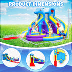 11-in-1 Inflatable Water Slide & Dolphin Bounce House w/2 Long Slides, 19.7 Ft x 13.1 Ft Extra Large Waterslide Climbing Wall w/Small Deeper Pool,Water Cannons,Hoop for Kids Backyard,550W Blower