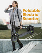 Electric Scooter - 8.5" Solid Tires, 350W Motor, Up to 19 MPH and 21-23 Miles Long-Range Portable Foldable Commuting Scooter for Adults with Double Braking System and App