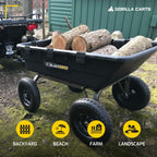 Heavy Duty Poly Utility Dump Wagon Garden Cart w/Pneumatic Tires, 6 Cu Ft - 1200 lb Capacity Outdoor Wheelbarrow for Yard, Landscaping & Gardening, Lawn Tractor or ATV Towable-Gorilla Carts
