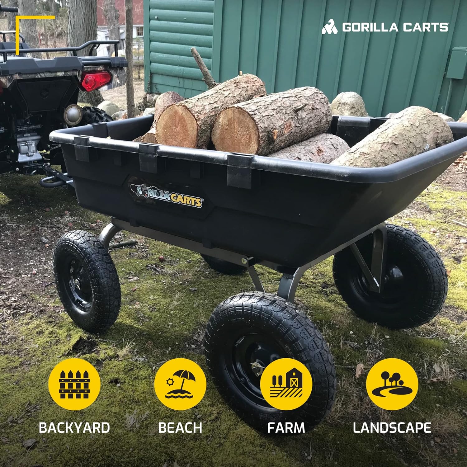 Heavy Duty Poly Utility Dump Wagon Garden Cart w/Pneumatic Tires, 6 Cu Ft - 1200 lb Capacity Outdoor Wheelbarrow for Yard, Landscaping & Gardening, Lawn Tractor or ATV Towable-Gorilla Carts