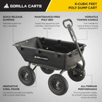 Heavy Duty Poly Utility Dump Wagon Garden Cart w/Pneumatic Tires, 6 Cu Ft - 1200 lb Capacity Outdoor Wheelbarrow for Yard, Landscaping & Gardening, Lawn Tractor or ATV Towable-Gorilla Carts