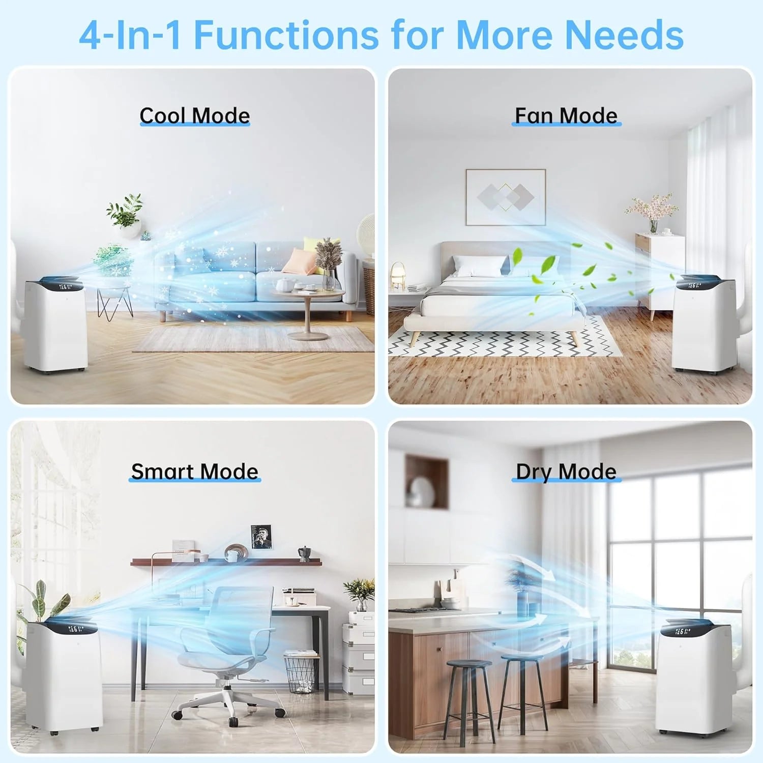 Portable Air Conditioner Cools Up to 700 Sq.Ft, 3-IN-1 Energy Efficient Portable AC Unit with Remote Control & Installation Kits for Large Room, Campervan, Office, Temporary Space