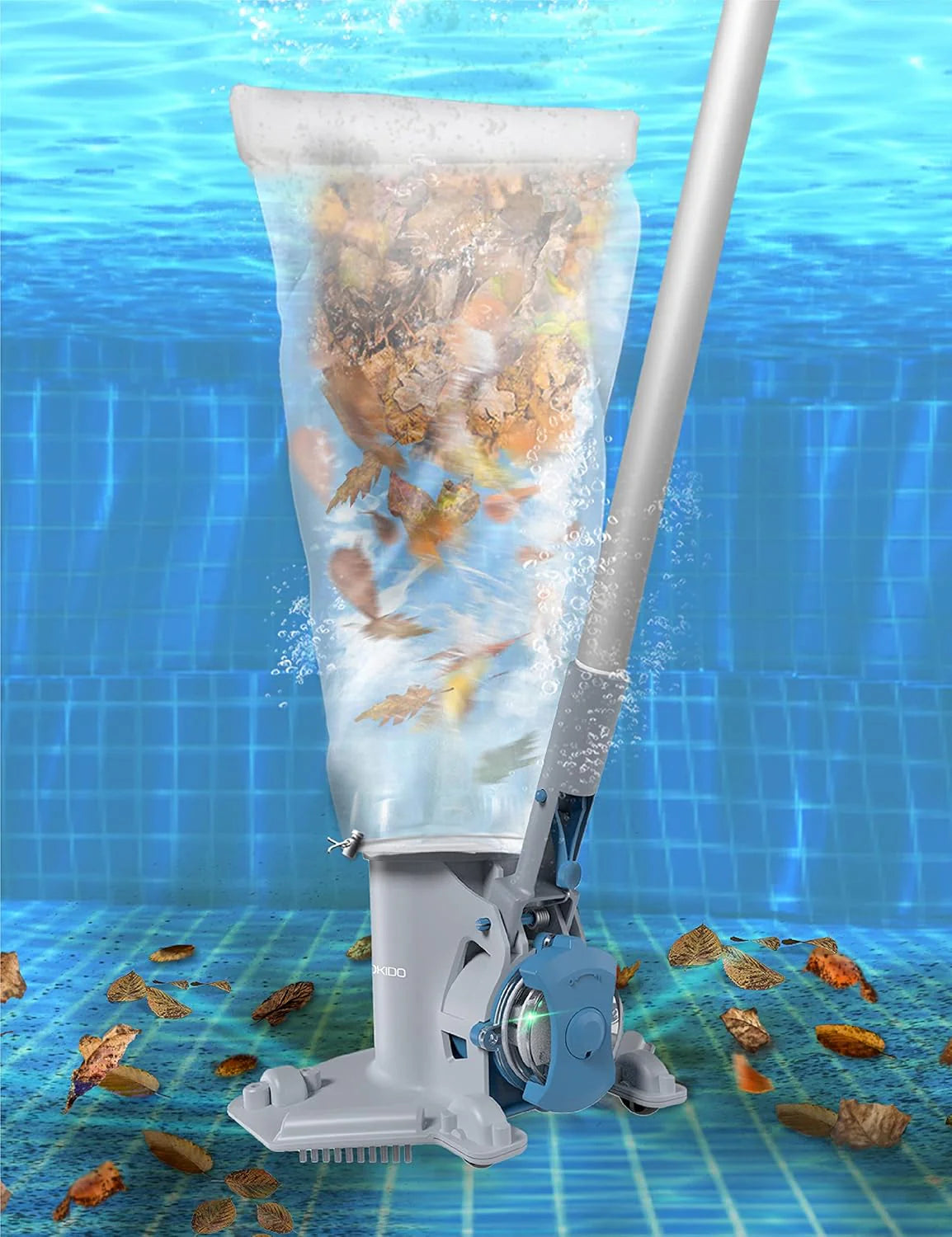 Rechargeable Cordless Pool Leaf Vacuum, 30GPM Strong Suction, 75 min Runtime, XL Heavy Duty Filter Bag, Leaves and Debris Removal, for Above Ground Pool and Inground Pools.