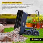 Heavy Duty Poly Utility Dump Wagon Garden Cart w/Pneumatic Tires, 6 Cu Ft - 1200 lb Capacity Outdoor Wheelbarrow for Yard, Landscaping & Gardening, Lawn Tractor or ATV Towable-Gorilla Carts