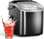 Ice Maker Countertop, Efficient Easy Carry Ice Machine, Self-Cleaning Ice Maker with Ice Scoop & Basket, 9pcs/ 8mins 26.6Lbs Per Day for Home/Office/Kitchen,Black