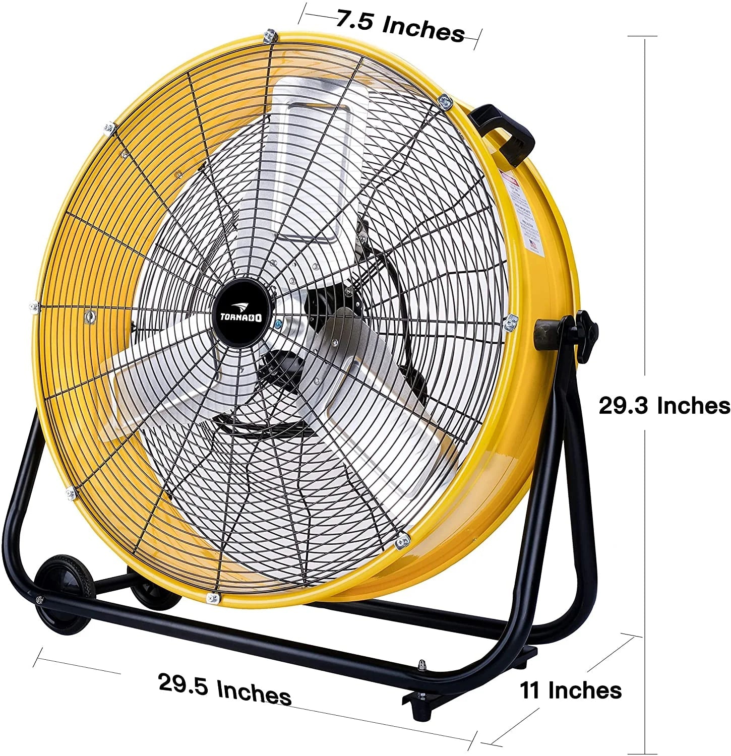 24 Inch Grade High Velocity Movement Heavy Duty Drum 3 Speed Air Circulator Fan 7800 CFM-Industrial, Commercial, Residential, and Greenhouse Use, Yellow