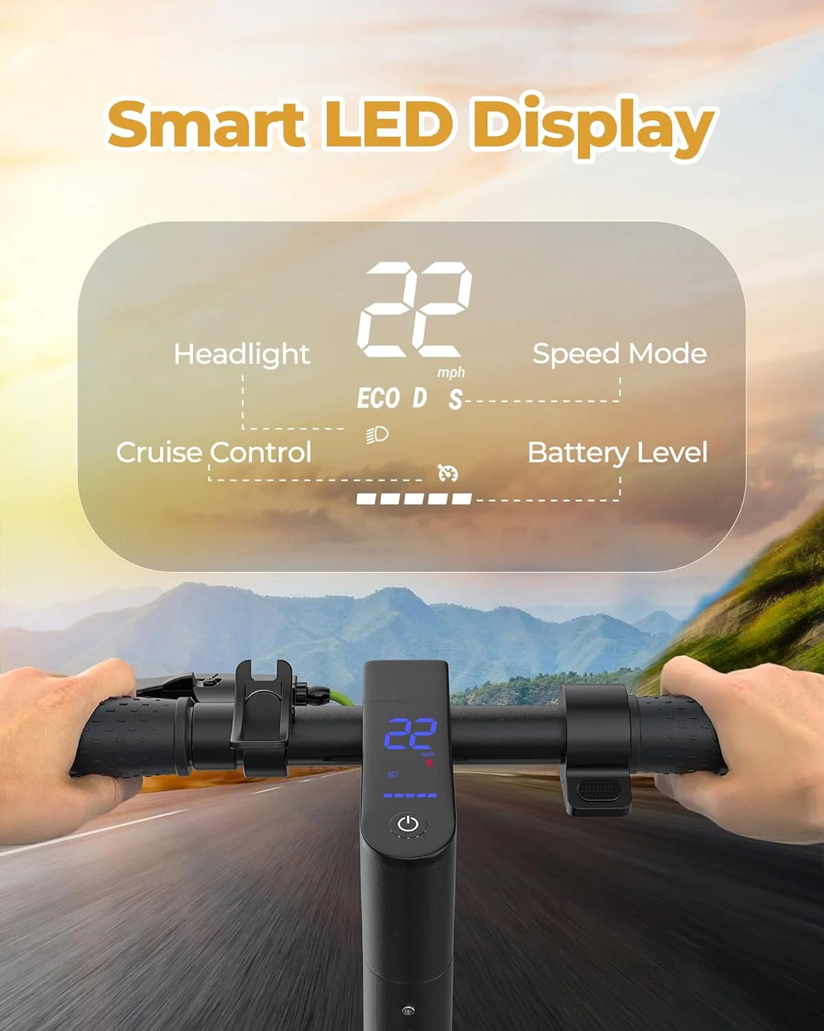 Electric Scooter - 8.5" Solid Tires, 350W Motor, Up to 19 MPH and 21-23 Miles Long-Range Portable Foldable Commuting Scooter for Adults with Double Braking System and App