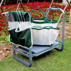 Garden Cart Outdoor Rolling Garden Workseat with Wheels, Heavy Duty Garden Tool Cart with Extendable Handle and Storage for Seniors Yard Gardening Work