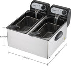 3000W Commercial Electric Deep Fryer With Baskets & Lids,2x3L Stainless Steel Double Deep Fryer,Small Deep Fryer With Basket,Temperature Control,Overheat Protection