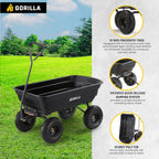 Heavy Duty Poly Utility Dump Wagon Garden Cart w/Pneumatic Tires, 6 Cu Ft - 1200 lb Capacity Outdoor Wheelbarrow for Yard, Landscaping & Gardening, Lawn Tractor or ATV Towable-Gorilla Carts