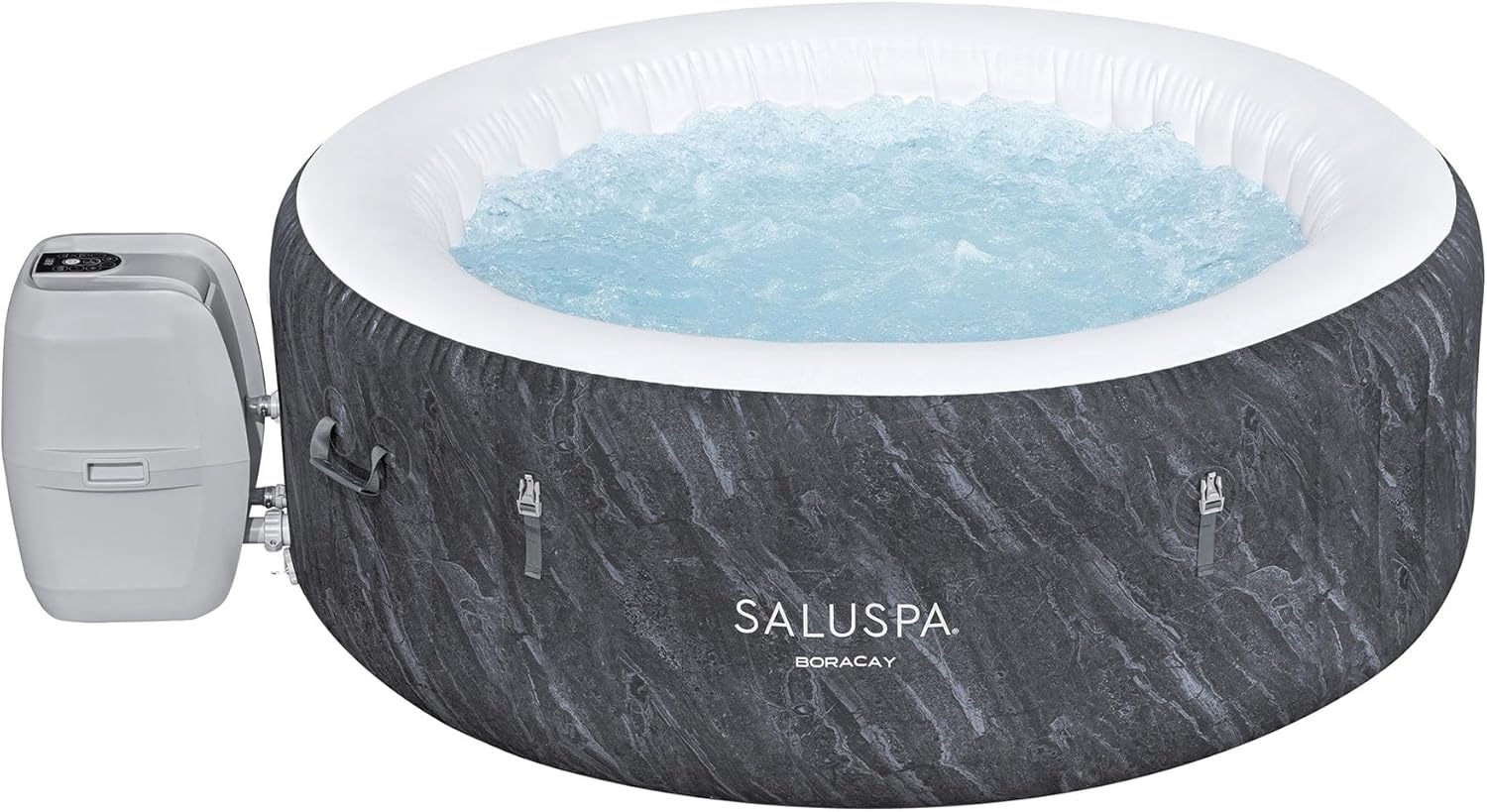 Large Round 2 to 4 Person Inflatable Hot Tub Portable Outdoor Spa with 120 AirJets and EnergySense Cover, Grey