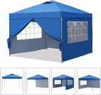 10x10 Pop Up Canopy Tent, Outdoor Canopy Tent, Patio Tent,Commercial Instant Gazebos,4 Sidewalls, Portable Shelter Canopies, with 4 sandbags, Blue.
