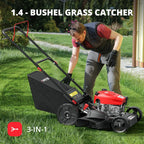 21" Steel Deck Gas Lawn Mower, Heavy-Duty 3-in-1 Push Mower, 144cc 4-Stroke Engine, 6-Position Height Adjustment, Large 1.4 Bushel Grass Catcher, Durable & Efficient for Yard & Garden