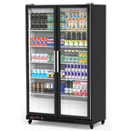 Commercial Refrigerator, Glass Door with LED Lighting – Upright Beverage Display Cooler for Home, Store, Gym, or Office, Featuring Double Swing Doors and 39 cu.ft