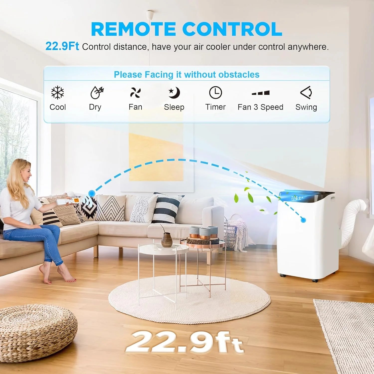 14000 BTU Portable Air Conditioners with Remote Control, 3-in-1 Free Standing Cooling AC Unit with Fan & Dehumidifier, Cools Room up to 700 sq.ft, Smart/Sleep Mode,3 Speed,Auto Swing,24H Timer