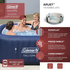 4 to 6 Person Inflatable Hot Tub Square Portable Outdoor Spa with 114 Soothing AirJets and Insulated Cover.