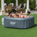 4 to 6 Person Inflatable Hot Tub Square Portable Outdoor Spa with 114 Soothing AirJets and Insulated Cover.