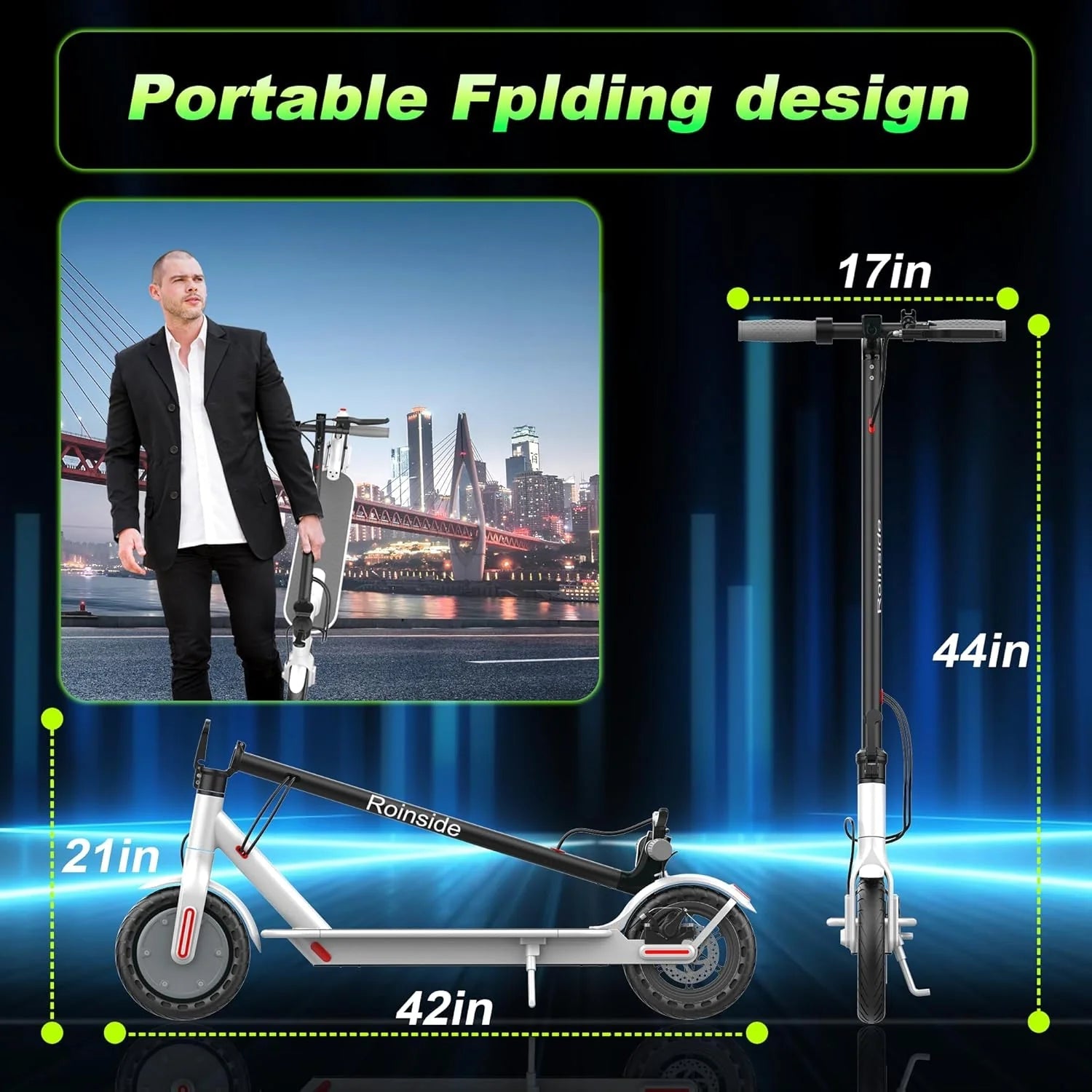 Electric Scooter - 8.5" Solid Tires, 350W Motor, Up to 19 MPH and 21-23 Miles Long-Range Portable Foldable Commuting Scooter for Adults with Double Braking System and App