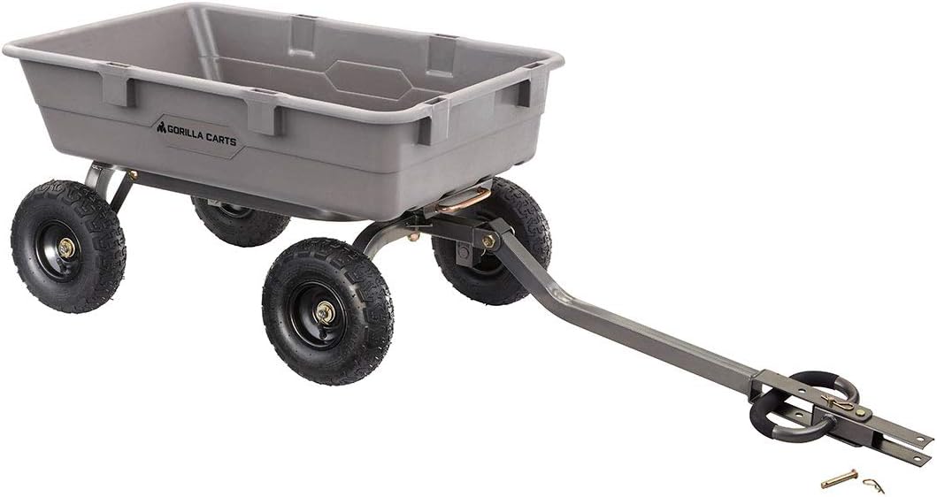 Heavy Duty Poly Utility Dump Wagon Garden Cart w/Pneumatic Tires, 6 Cu Ft - 1200 lb Capacity Outdoor Wheelbarrow for Yard, Landscaping & Gardening, Lawn Tractor or ATV Towable-Gorilla Carts