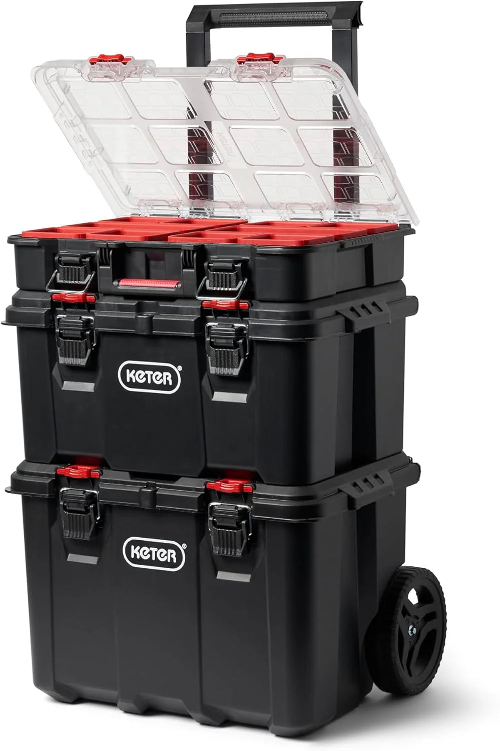 Modular Tools Organizer for Garage Storage and DIY, 3 Piece Resin Rolling Tool Box System for Small Parts