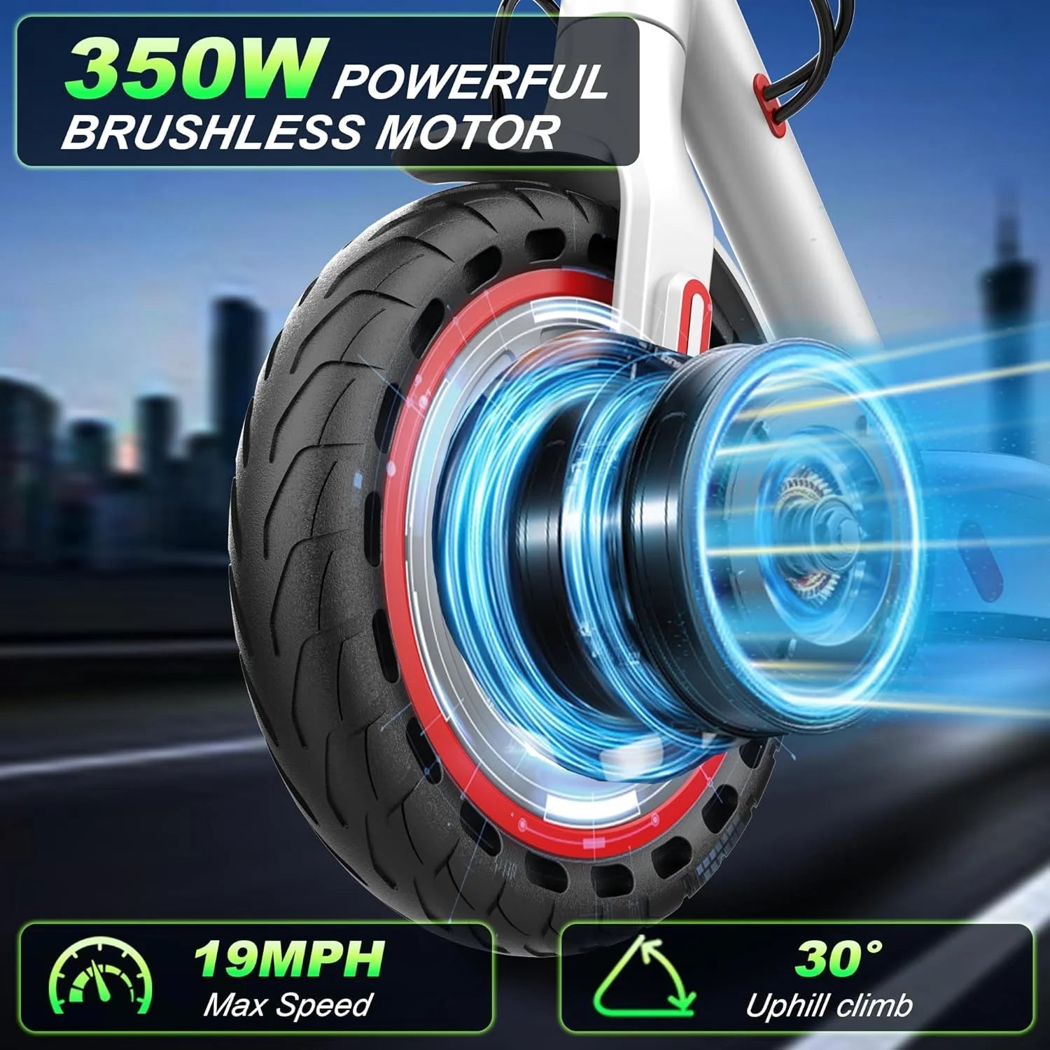 Electric Scooter - 8.5" Solid Tires, 350W Motor, Up to 19 MPH and 21-23 Miles Long-Range Portable Foldable Commuting Scooter for Adults with Double Braking System and App