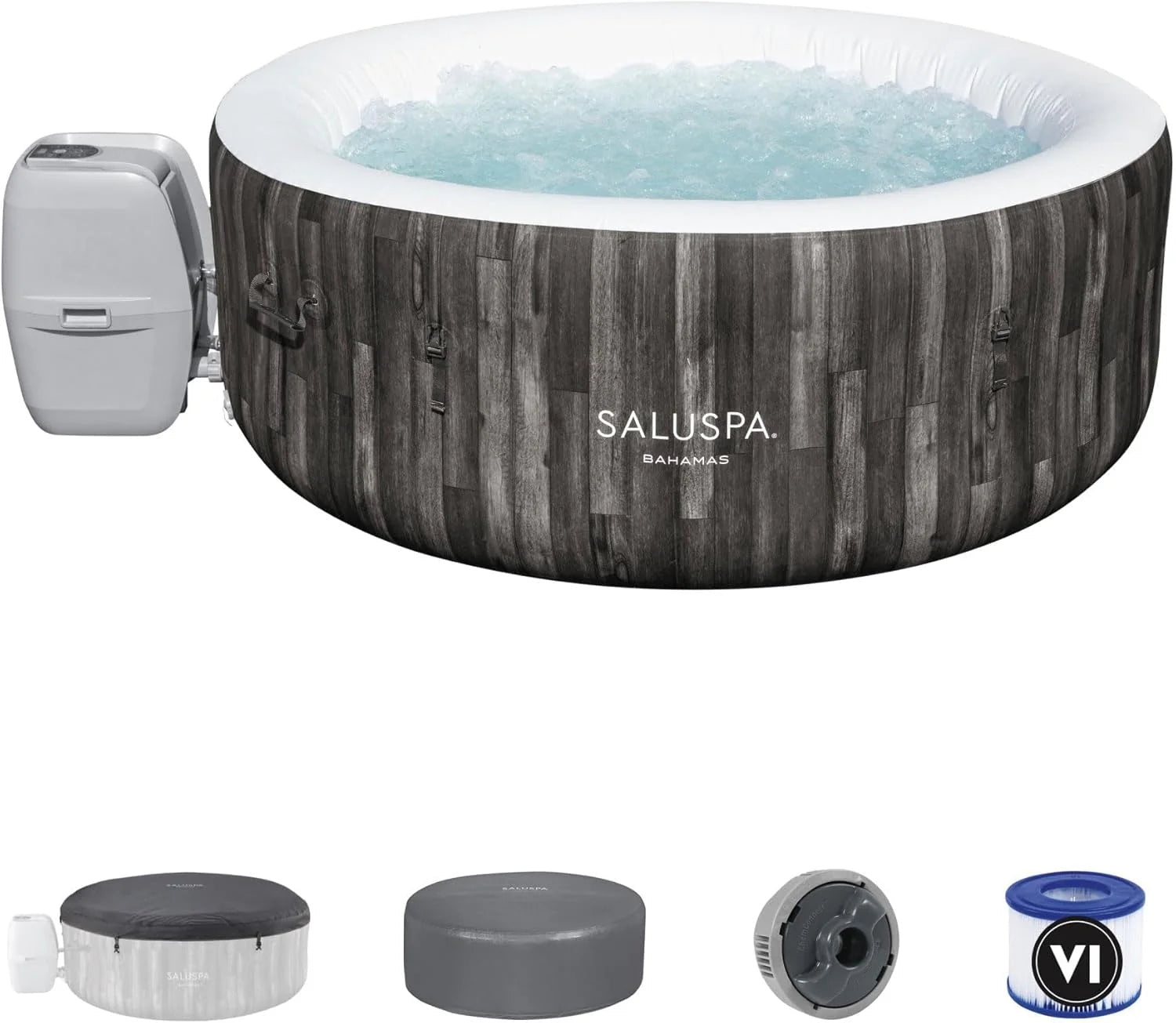 Large Round 2 to 4 Person Inflatable Hot Tub Portable Outdoor Spa with 120 AirJets and EnergySense Cover, Grey