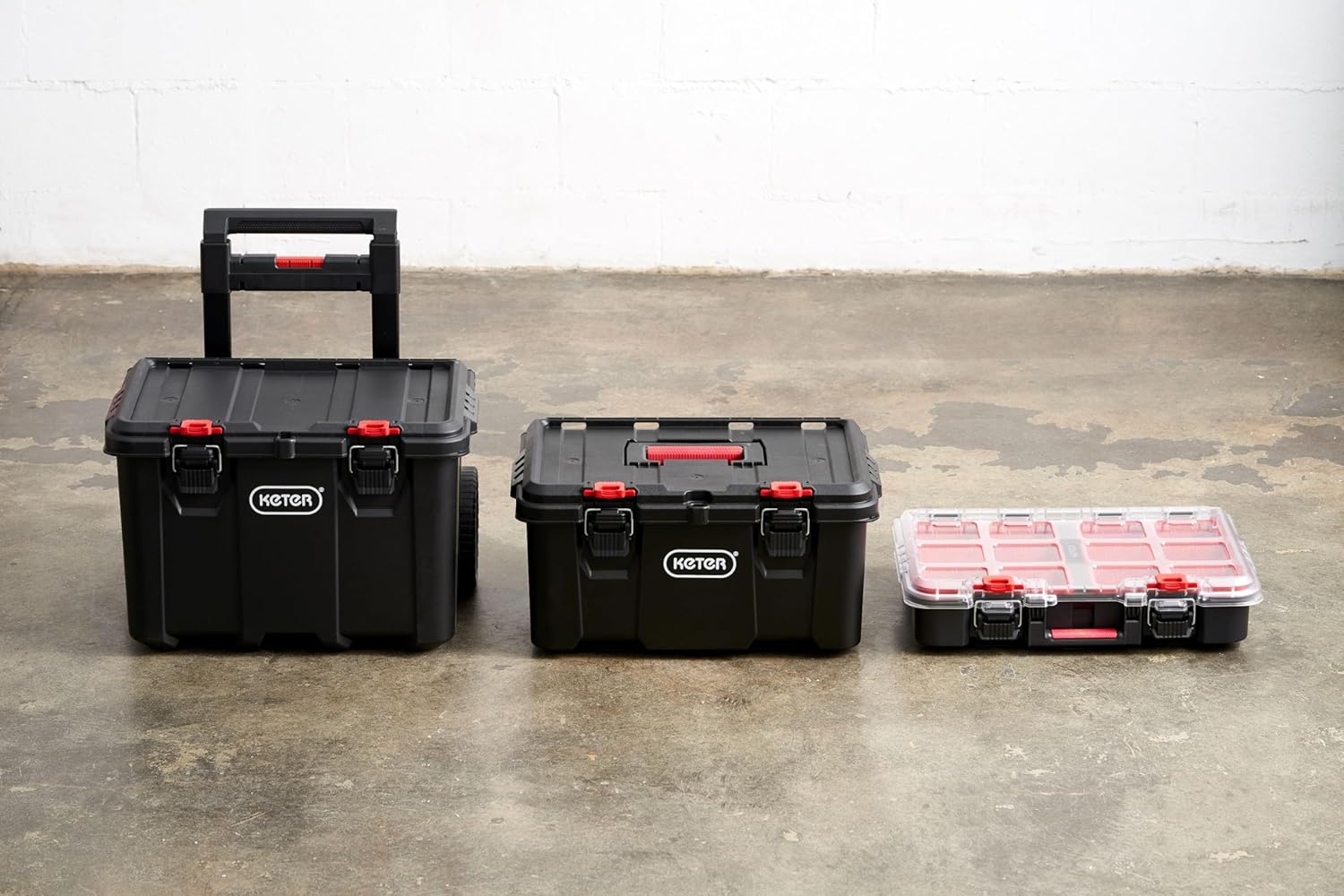 Modular Tools Organizer for Garage Storage and DIY, 3 Piece Resin Rolling Tool Box System for Small Parts