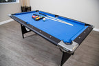 6 Ft Portable Pool Table, Adults Folding Billiards Tables for Game Room with Easy Foldable Storage, Includes Full Set of Billiard Balls, Cues, Chalk & Brush