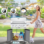Upgraded 4 Burner BBQ Propane Gas Grill with Cast Iron Grates & Side Stove, 44,000 BTU Stainless Steel Burner Barbecue Grill for Patio, Camping, Outdoor Cooking.