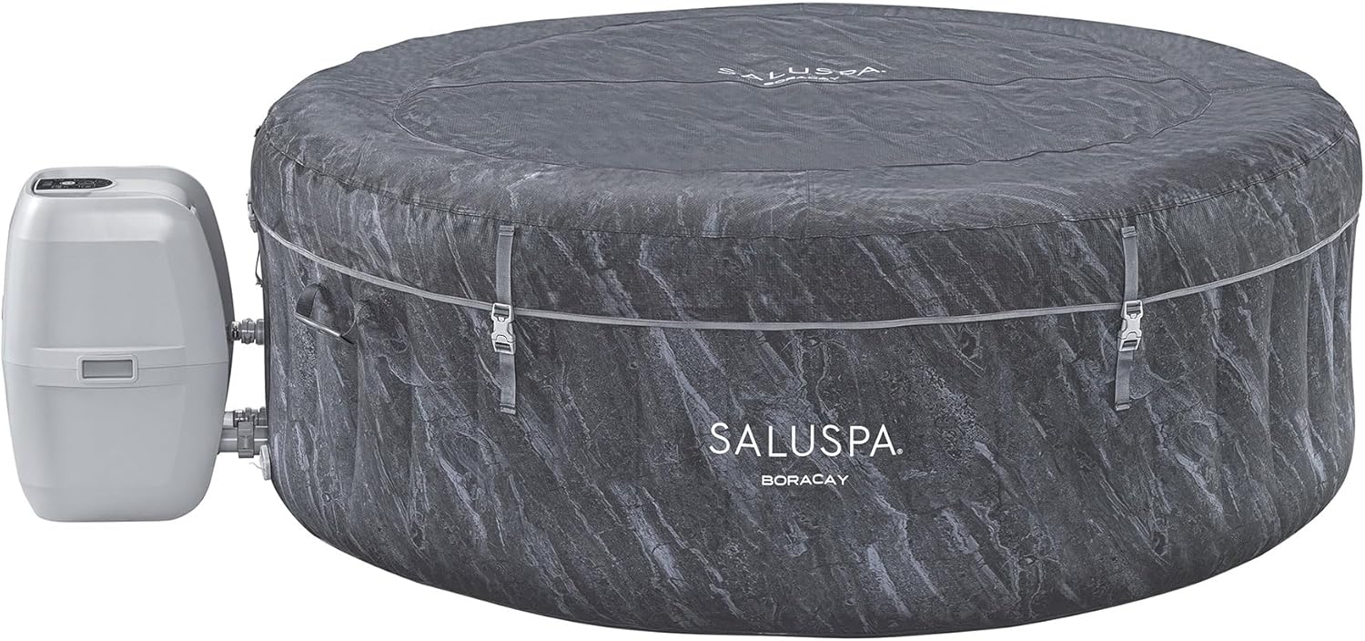 Large Round 2 to 4 Person Inflatable Hot Tub Portable Outdoor Spa with 120 AirJets and EnergySense Cover, Grey