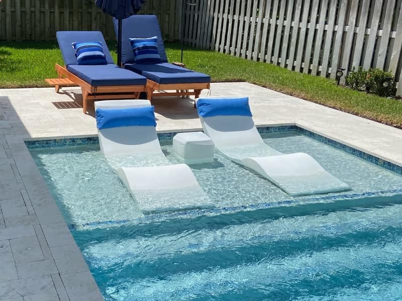 Classic White - in-Pool Chaise Lounger – Designed for Water Depths Up to 9” – Aqua Outdoors – Set of 2 – Compatible with All Pool Types - Poolside & Sun Deck Tanning