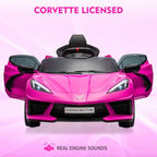 12V Kids Ride on Car Licensed Corvette Battery Powered Car Toddles Electric Sports Car Toy with Remote Control, Visual Dashboard, LED Lights, Music, Gifts for Boys Girls, Rose Red
