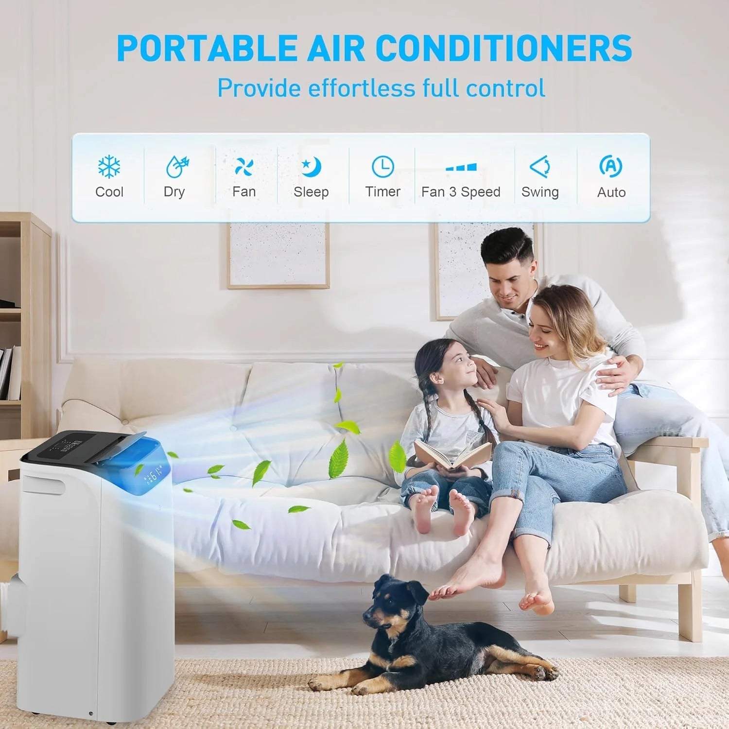 Portable Air Conditioner Cools Up to 700 Sq.Ft, 3-IN-1 Energy Efficient Portable AC Unit with Remote Control & Installation Kits for Large Room, Campervan, Office, Temporary Space